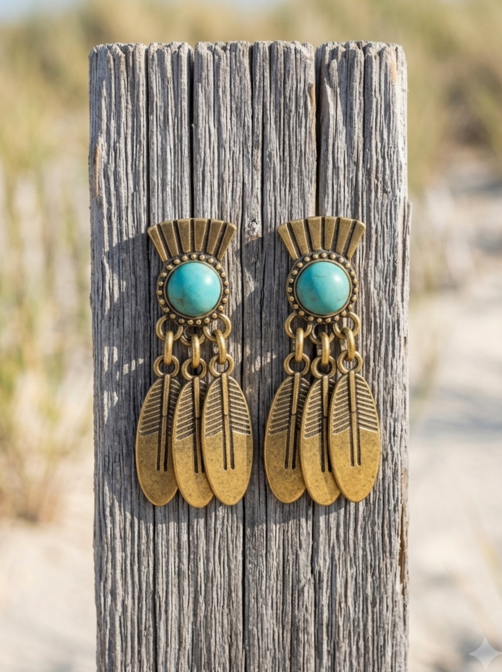 Antique Bronze Turquoise Stone Earrings - NeoKira Unlimited