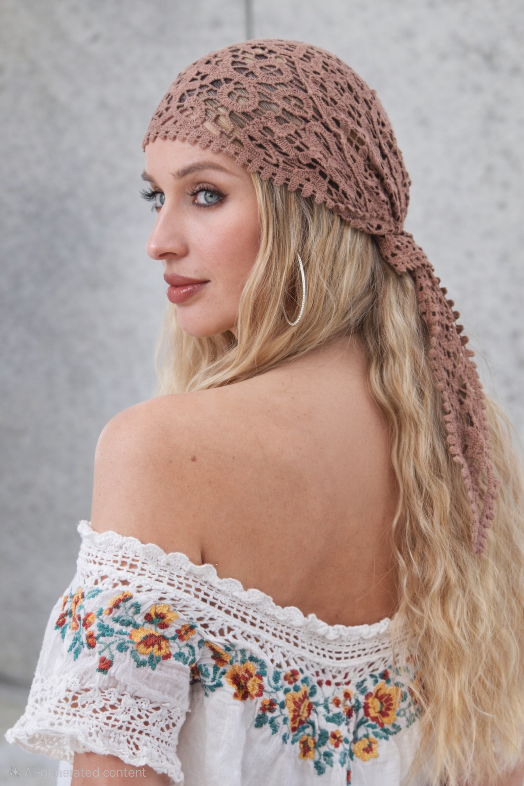 Crochet Embroidered Bandana Shawl – Soft Cotton Summer Wrap - NeoKira Unlimited