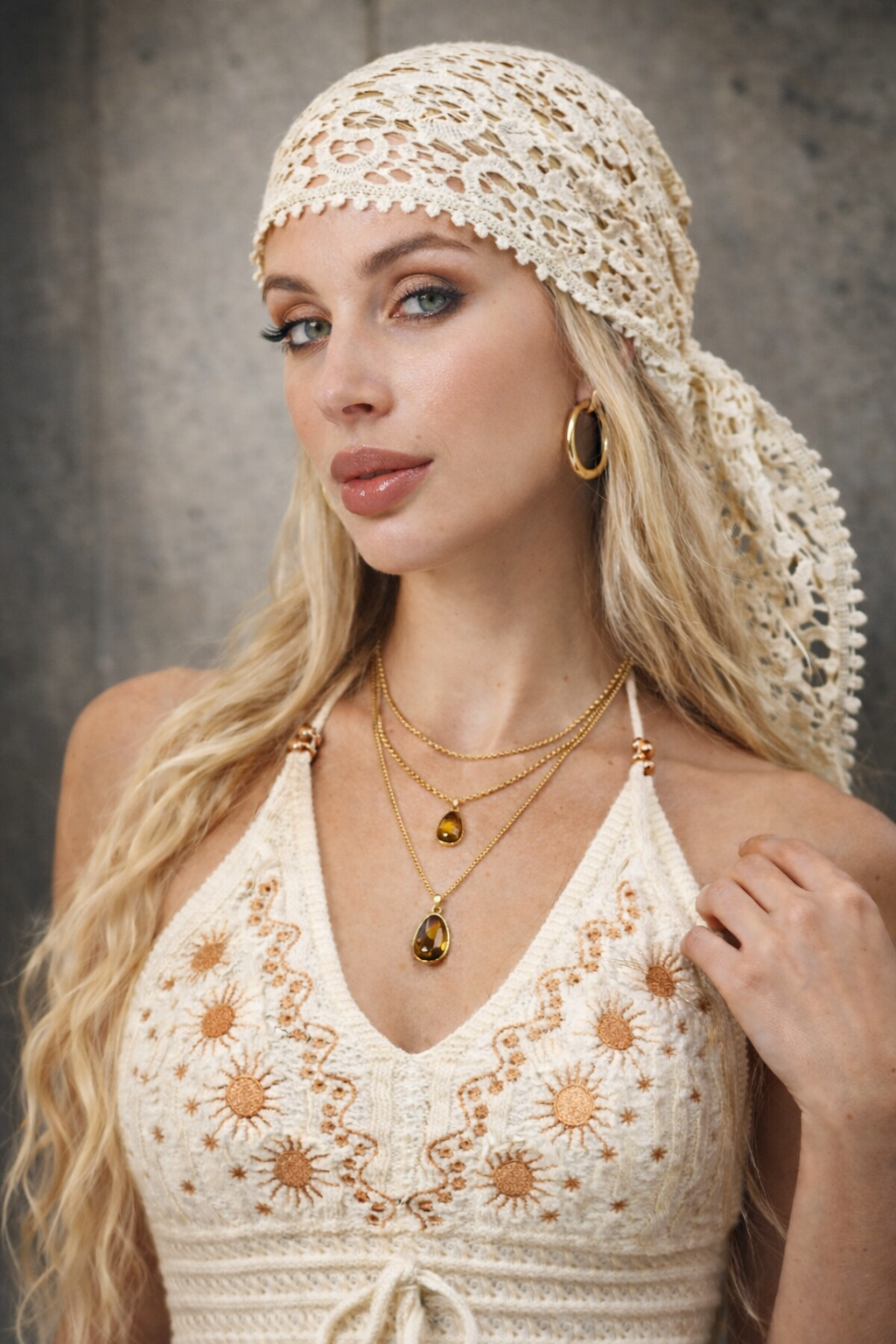 Crochet Embroidered Bandana Shawl – Soft Cotton Summer Wrap - NeoKira Unlimited