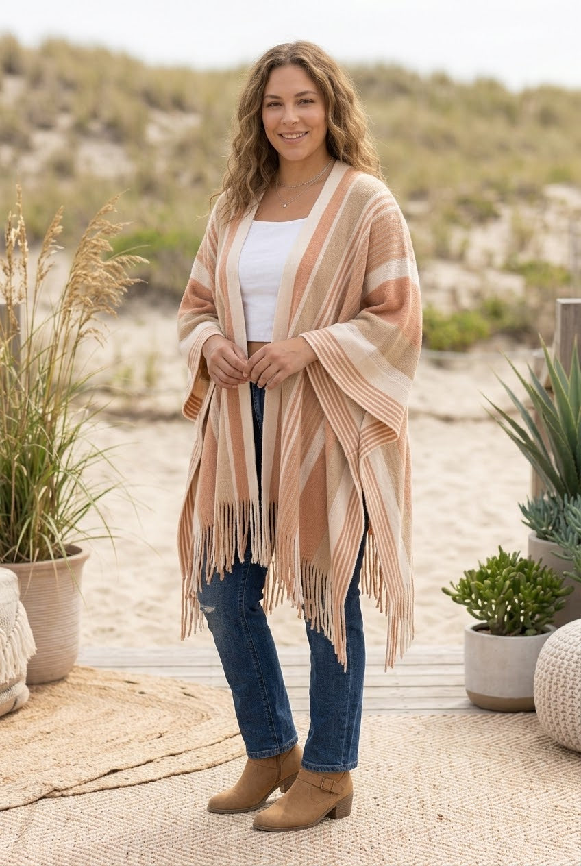 Boho Chic Frayed Edge Ruana - NeoKira Unlimited