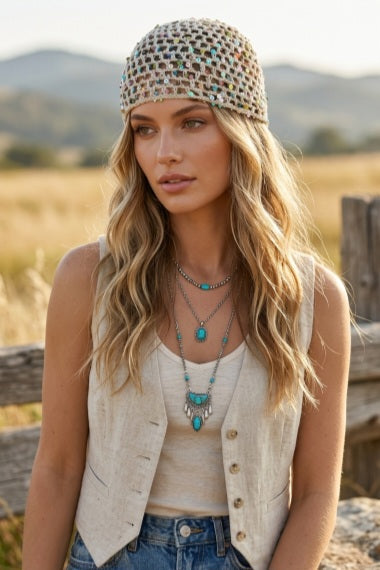 Boho Sparkle Sequin Crochet Mesh Beanie – Party Ready - NeoKira Unlimited