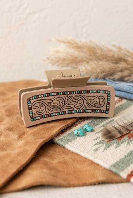 Leather Swirl Hair Claw – Artistic Tribal Pattern Clam Clip - NeoKira Unlimited