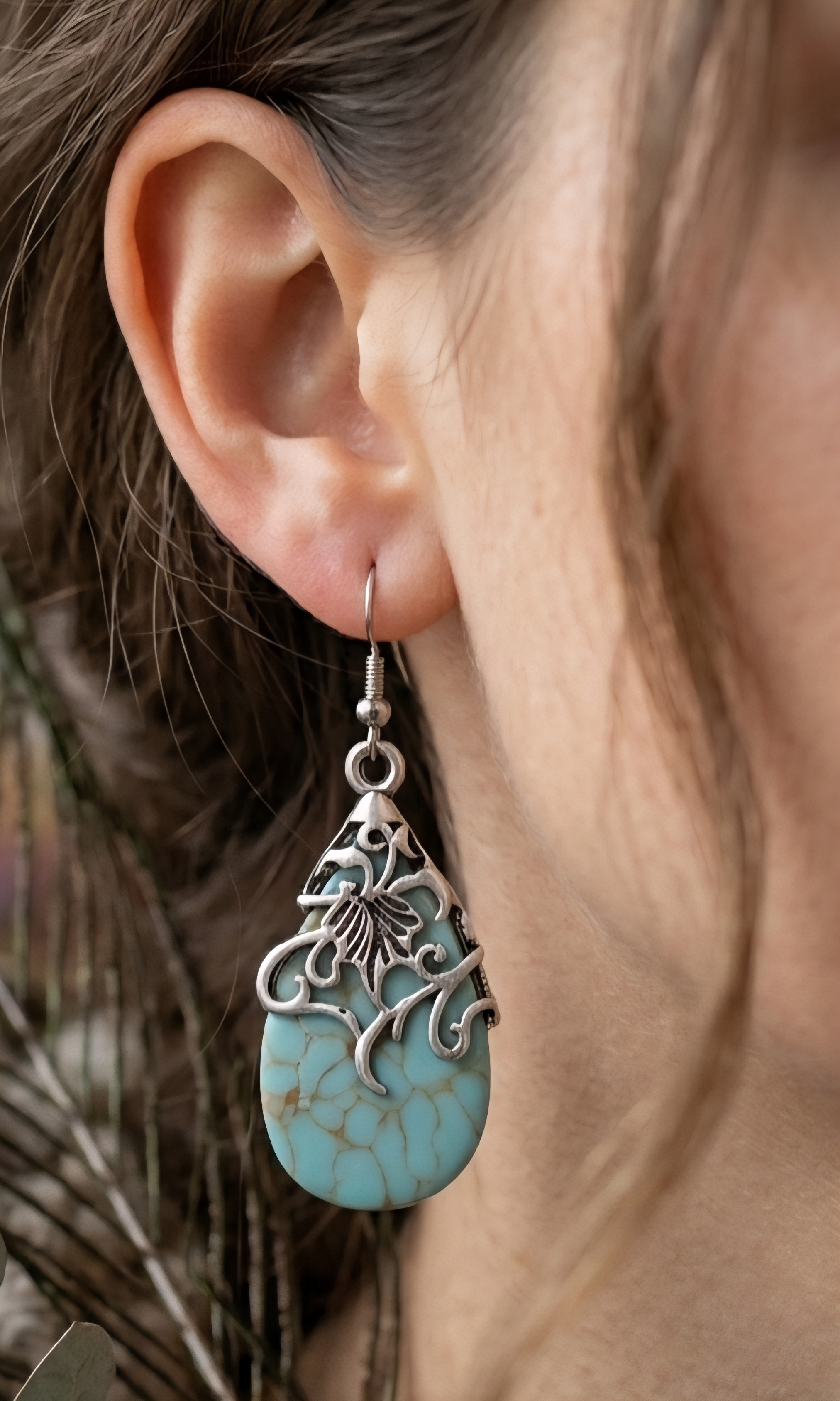 Ethnic Openwork Earrings – Carved Turquoise Inlay - NeoKira Unlimited