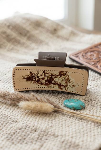 Floral Cow Motif Hair Claw Clip – Rustic Elegance - NeoKira Unlimited