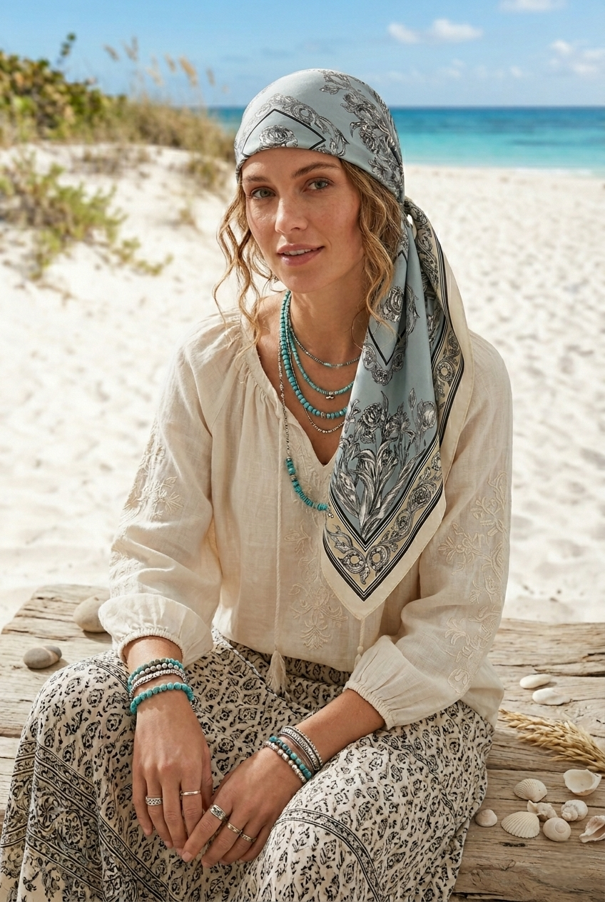 Floral Tulip Scarf – Silk-Style Square Neckkerchief - NeoKira Unlimited