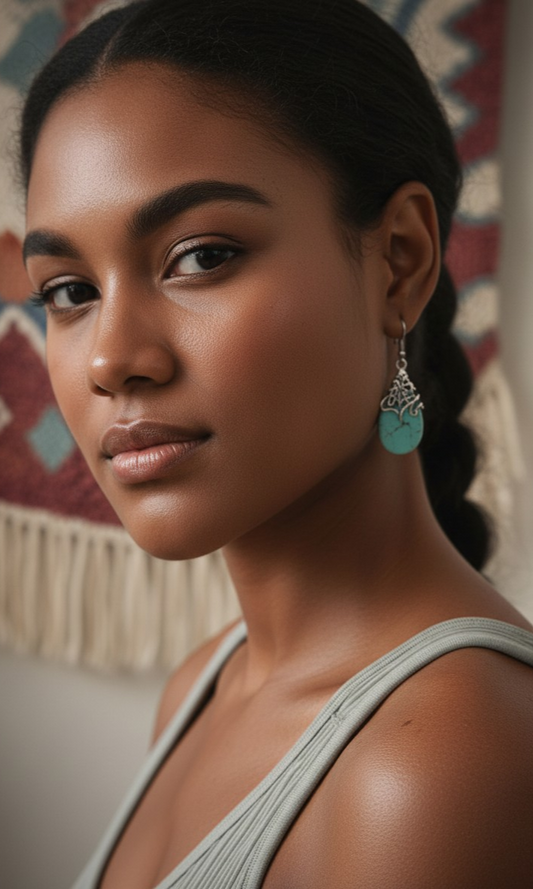 Ethnic Openwork Earrings – Carved Turquoise Inlay - NeoKira Unlimited