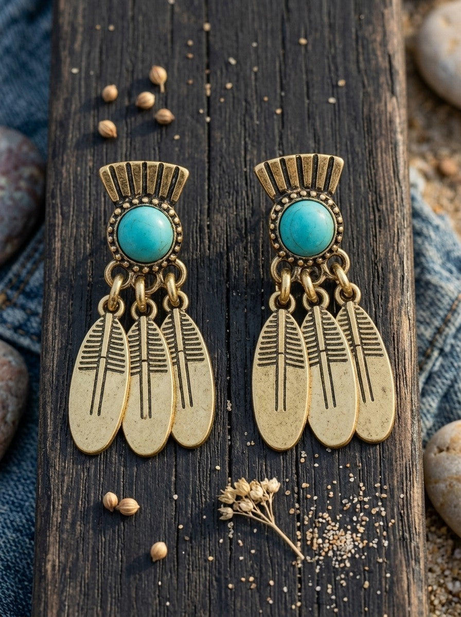 Antique Bronze Turquoise Stone Earrings - NeoKira Unlimited