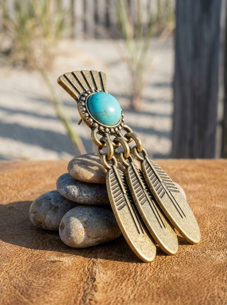 Antique Bronze Turquoise Stone Earrings - NeoKira Unlimited