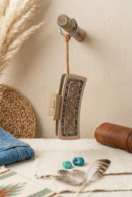 Leather Swirl Hair Claw – Artistic Tribal Pattern Clam Clip - NeoKira Unlimited