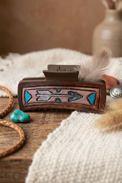 Stone Tipped Arrow Hair Claw – Artistic Tribal Pattern Clam Clip - NeoKira Unlimited