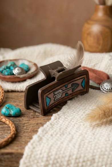 Stone Tipped Arrow Hair Claw – Artistic Tribal Pattern Clam Clip - NeoKira Unlimited