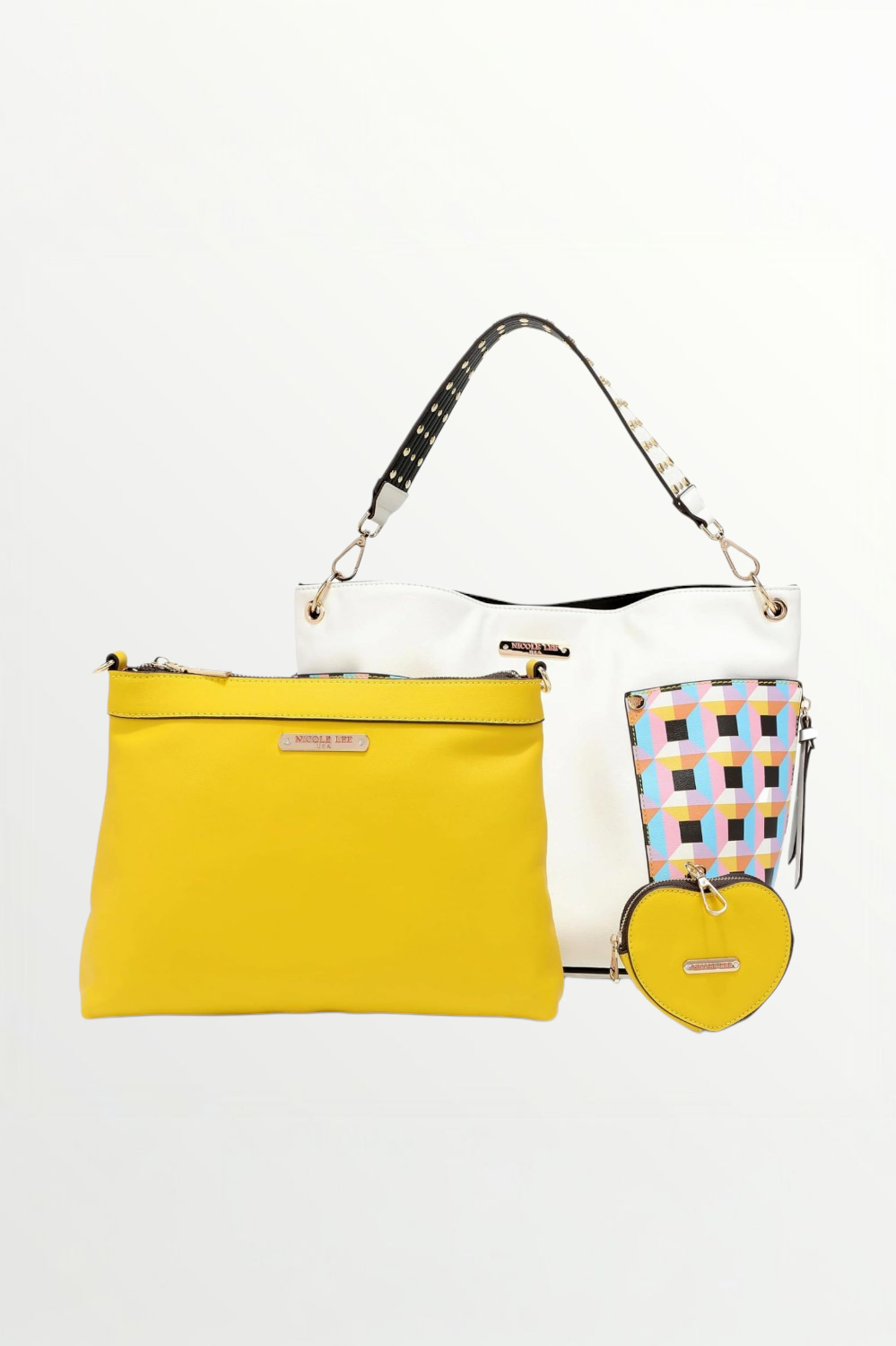 Nicole Lee USA Quihn 3-Piece Vegan Leather Colorblock Handbag Set - NeoKira Unlimited