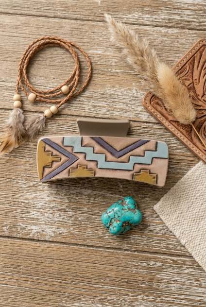 Western Hair Claw Clip – Geometric Tribal Pattern Styling Accessory - NeoKira Unlimited