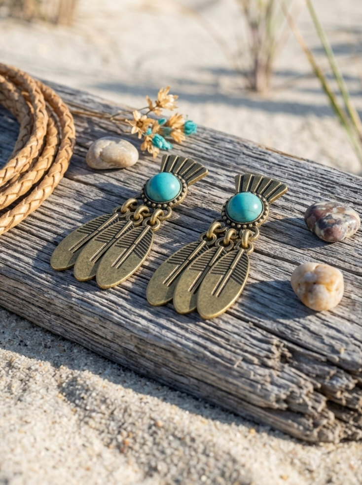 Antique Bronze Turquoise Stone Earrings - NeoKira Unlimited