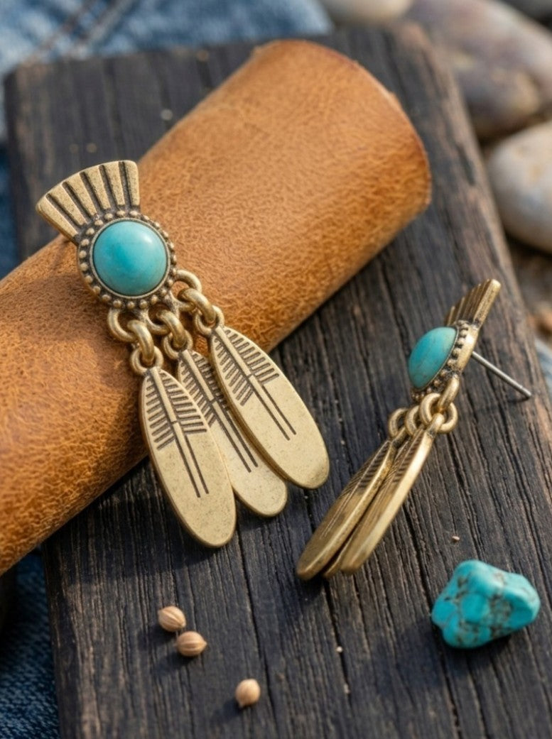 Antique Bronze Turquoise Stone Earrings - NeoKira Unlimited