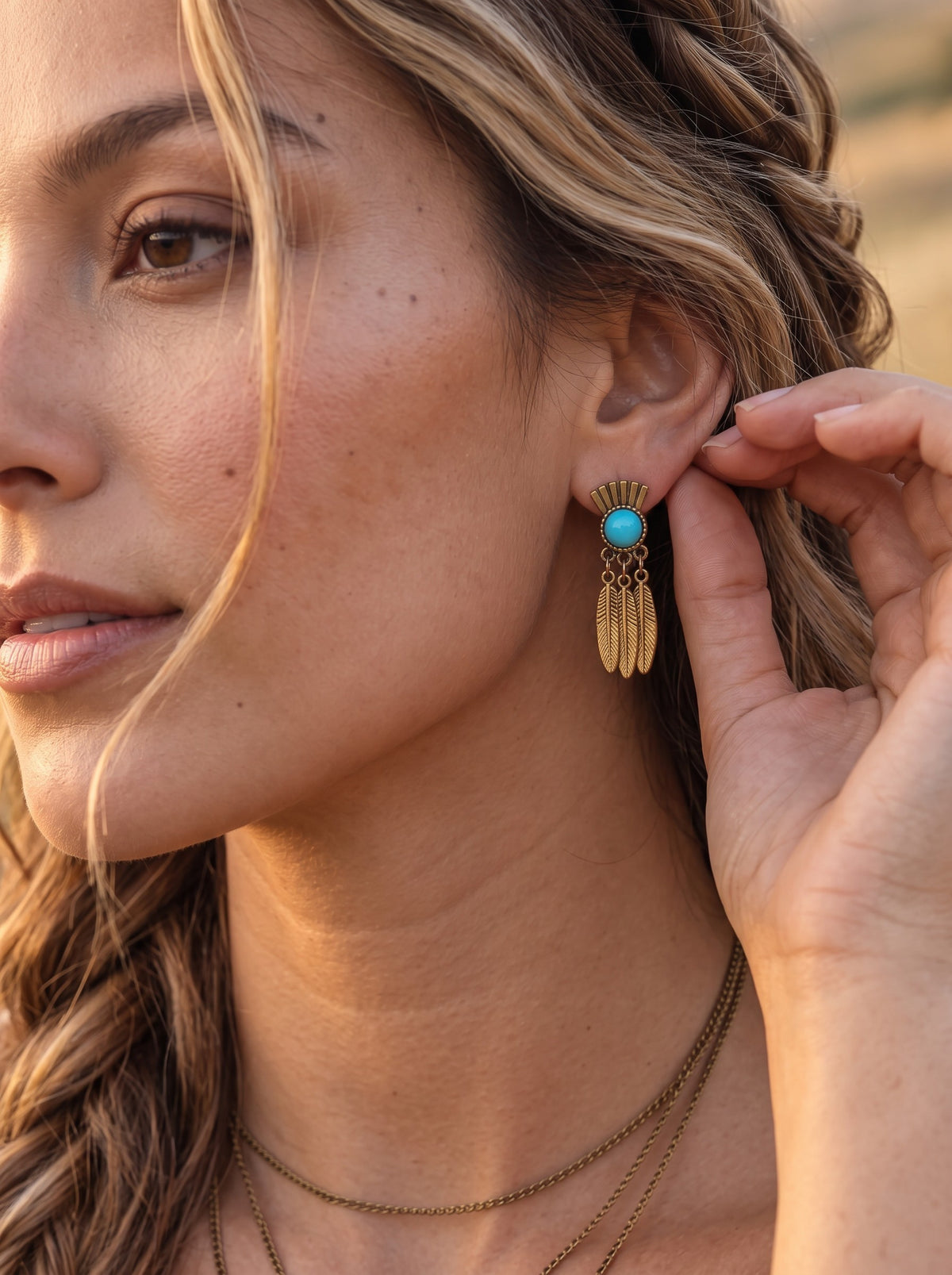 Antique Bronze Turquoise Stone Earrings - NeoKira Unlimited