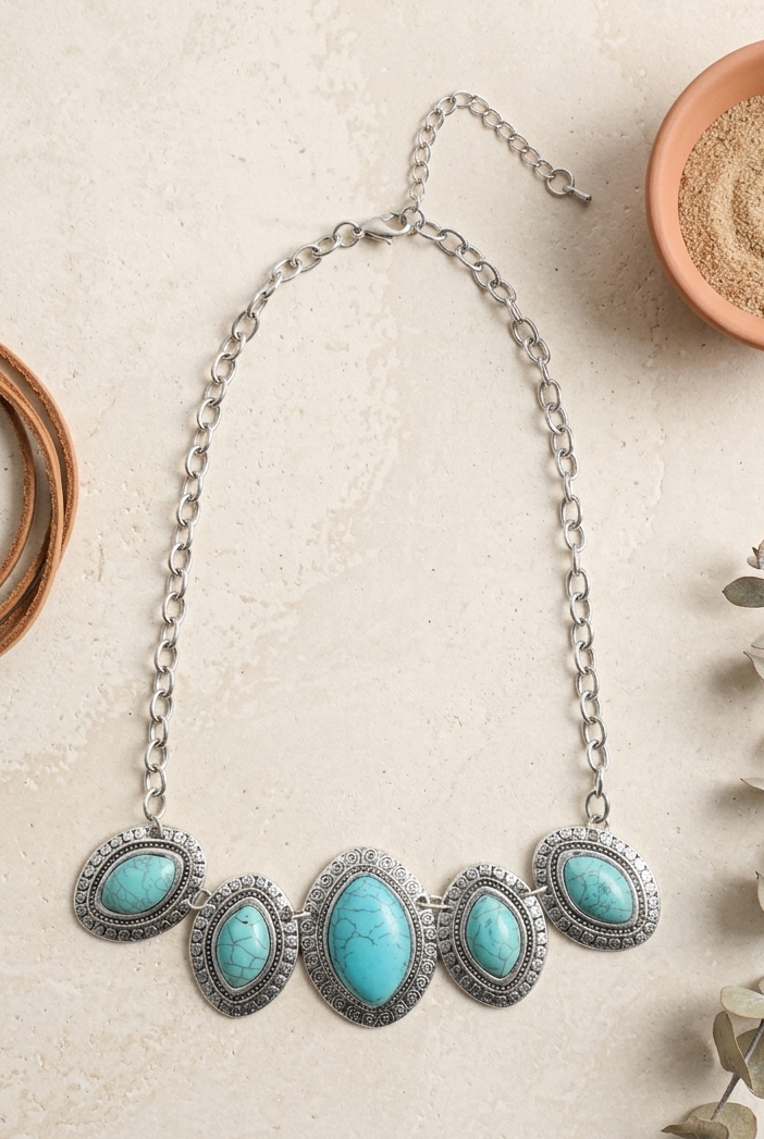 Leaflet Turquoise Silver Plated Coastal Necklace - NeoKira Unlimited