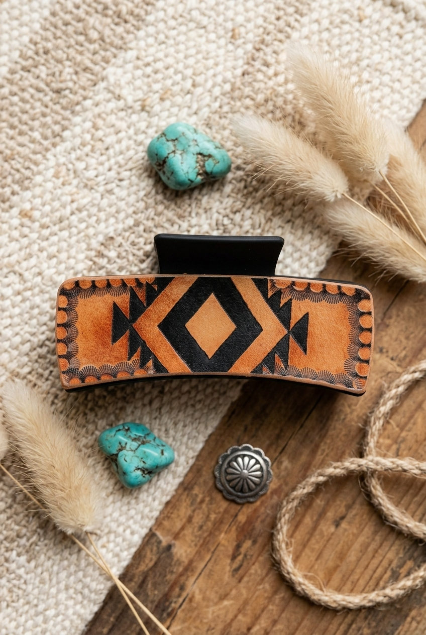 Aztec Sunset Hair Claw Clip – Bold Geometric Tribal Design - NeoKira Unlimited