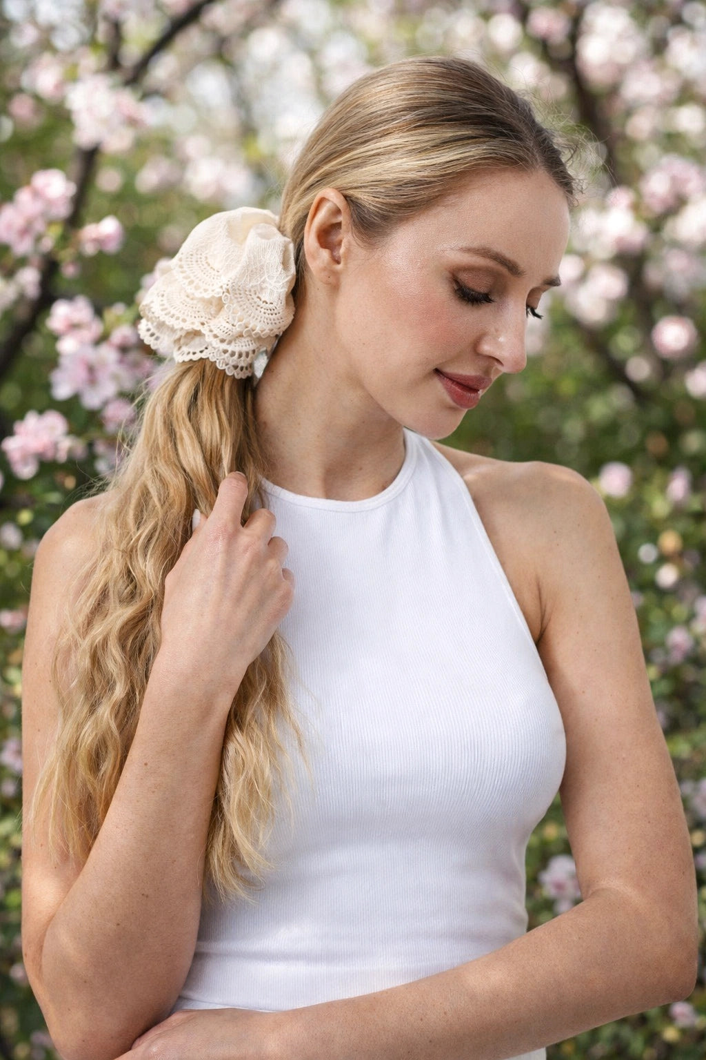 Cotton Embroidered Lace Scrunchie – Soft & Stylish Hair Tie - NeoKira Unlimited