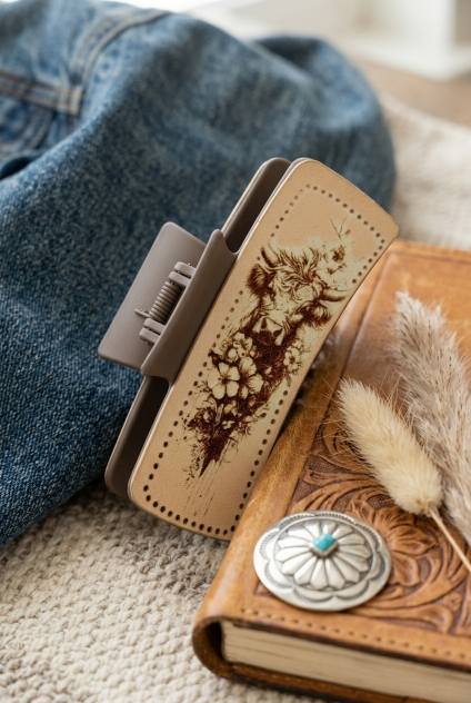 Floral Cow Motif Hair Claw Clip – Rustic Elegance - NeoKira Unlimited