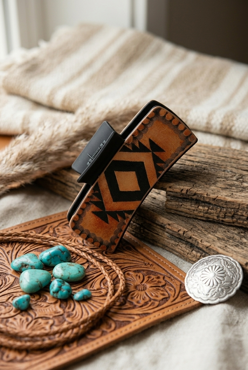 Aztec Sunset Hair Claw Clip – Bold Geometric Tribal Design - NeoKira Unlimited