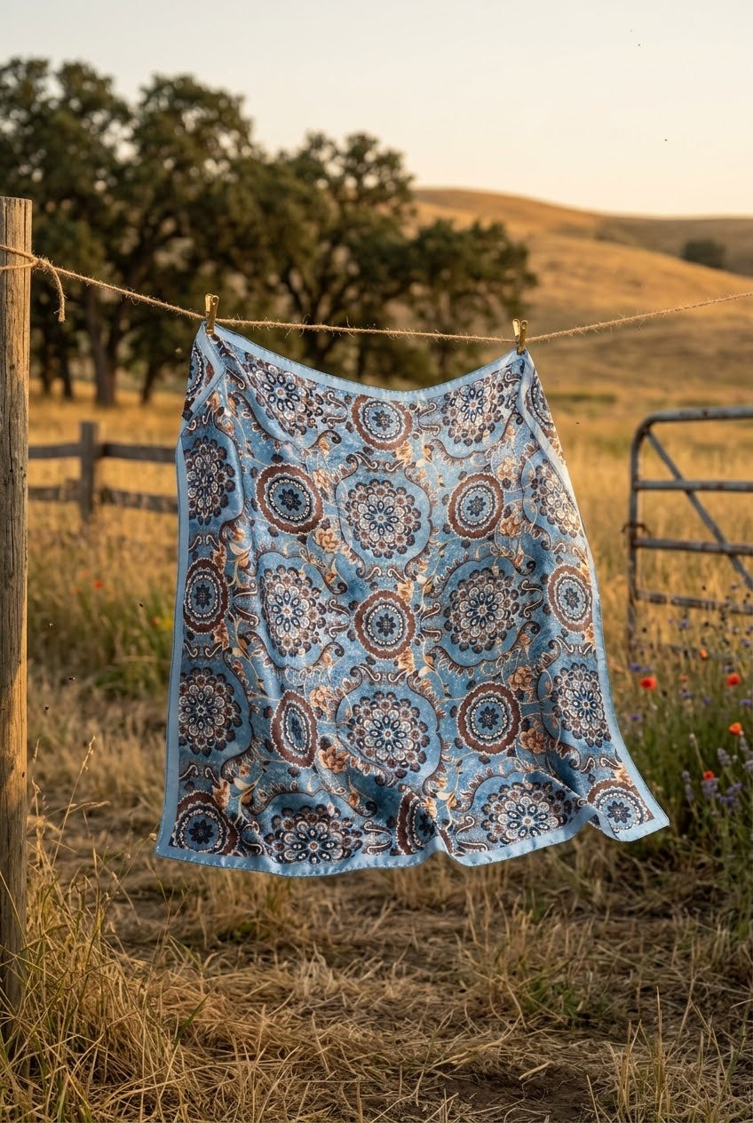 Vintage Medallion Floral Print Satin Square Scarf