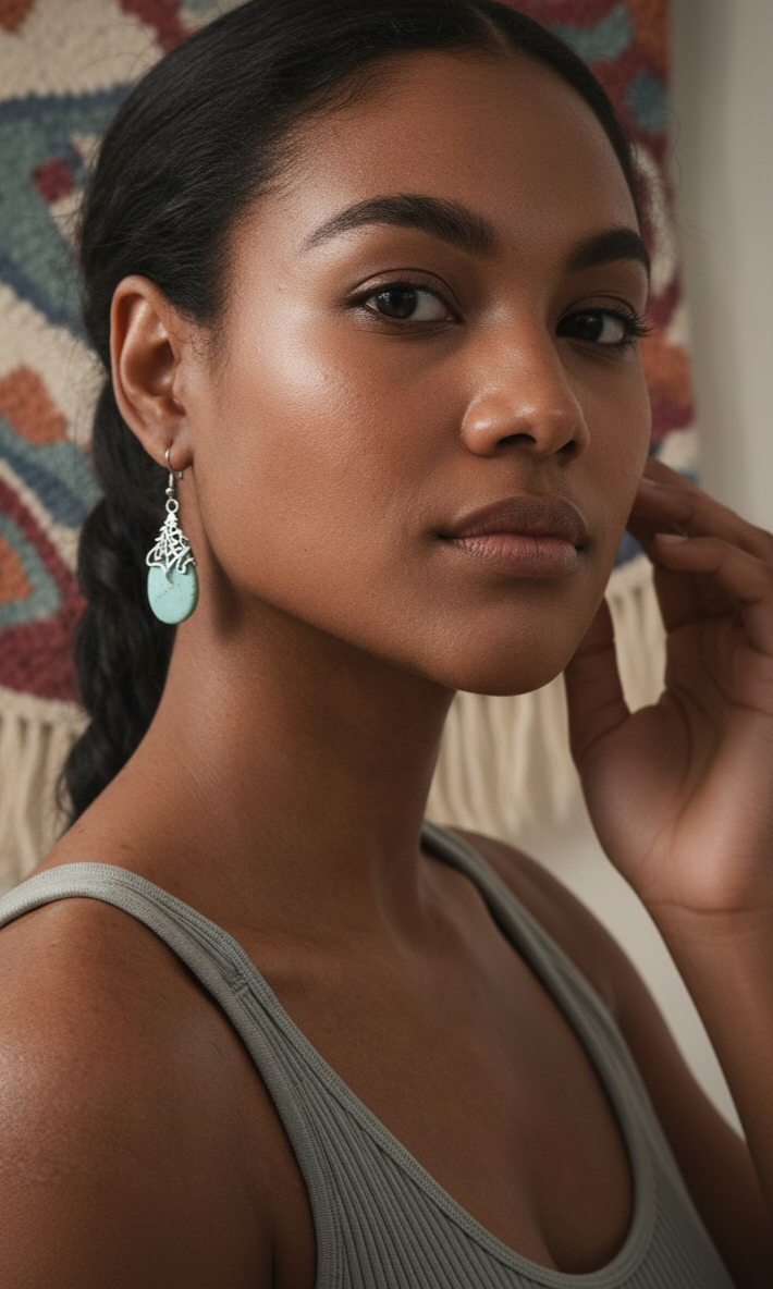 Ethnic Openwork Earrings – Carved Turquoise Inlay - NeoKira Unlimited