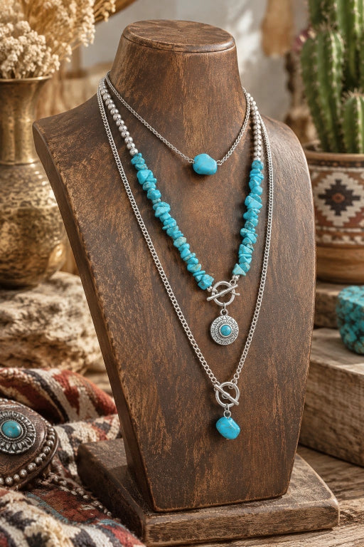 Multi Layer Western Style Turquoise Chip Bead Necklace for Women