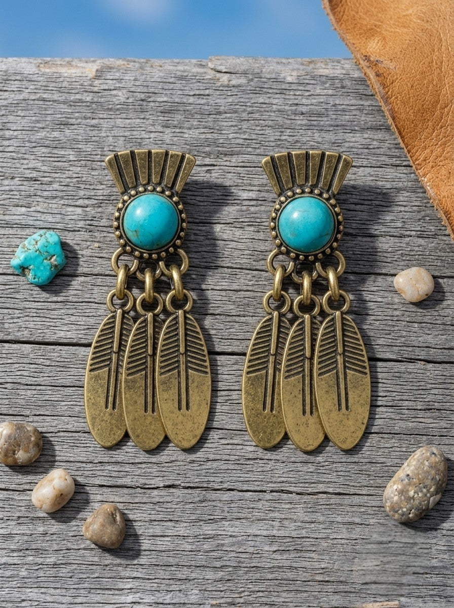 Antique Bronze Turquoise Stone Earrings - NeoKira Unlimited