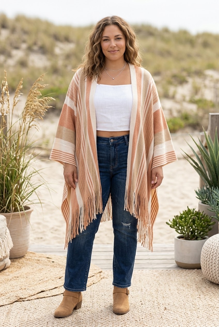 Boho Chic Frayed Edge Ruana - NeoKira Unlimited