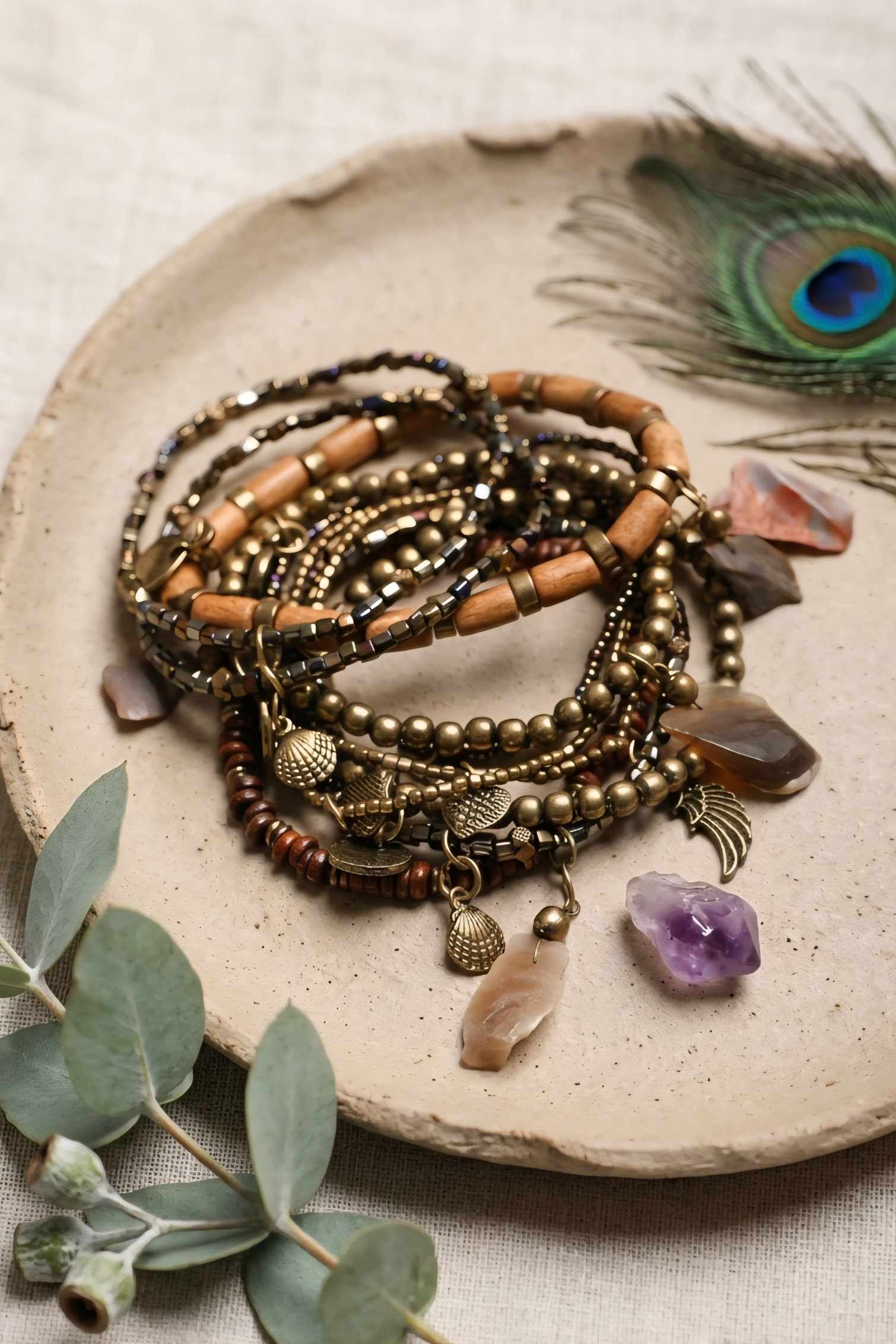 Boho Stone & Bead Stack Bracelet - NeoKira Unlimited