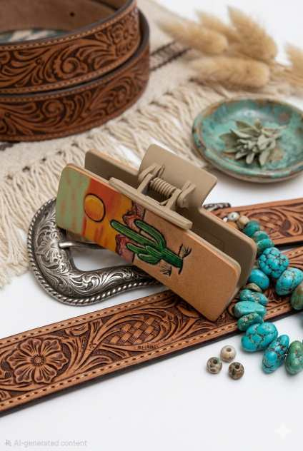 Cactus Sunset Hair Claw Clip – Desert-Inspired Clam Grip - NeoKira Unlimited