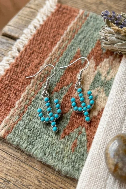 Turquoise Cactus Drop Earrings - Bohemian Desert Style - NeoKira Unlimited