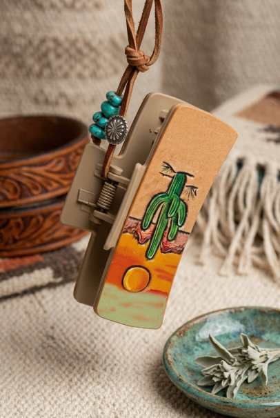 Cactus Sunset Hair Claw Clip – Desert-Inspired Clam Grip - NeoKira Unlimited