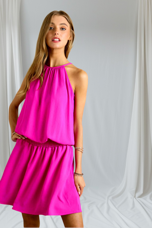 ADORA Halter Neck Smocking Waist Dress - NeoKira Unlimited