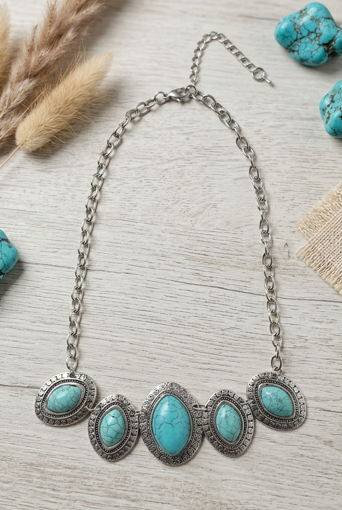 Leaflet Turquoise Silver Plated Coastal Necklace - NeoKira Unlimited