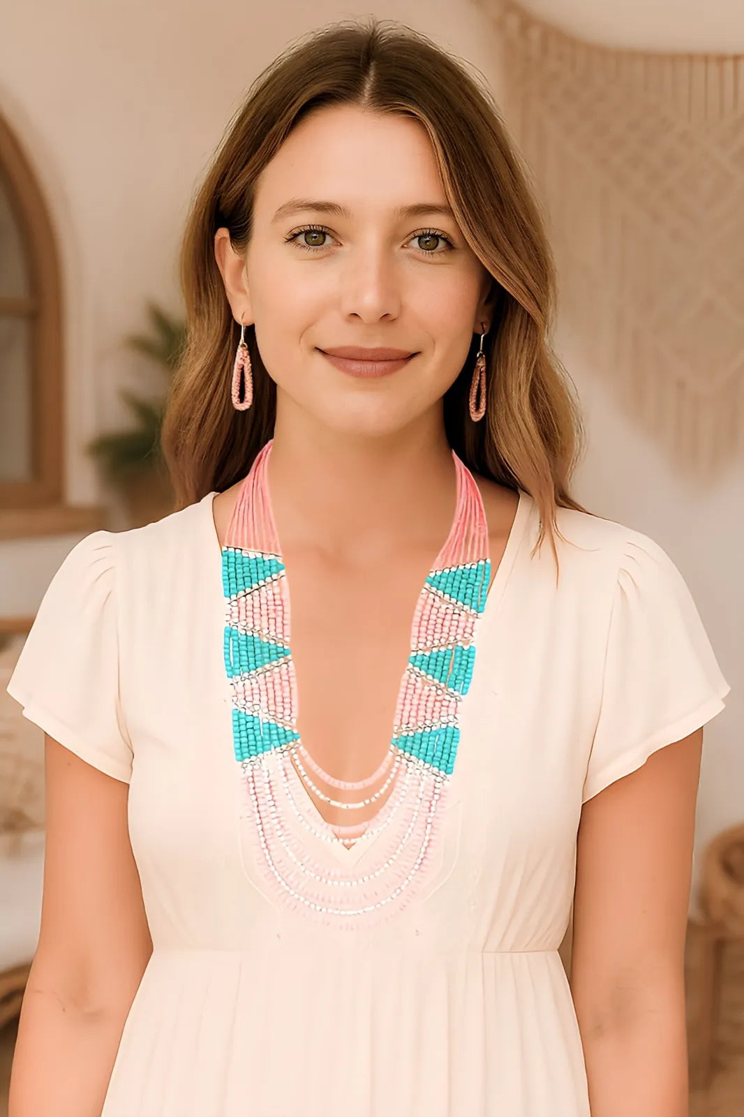 Seed Beads Mix Color Layer Necklace & Earrings Set | Boho Statement Jewelry - NeoKira Unlimited