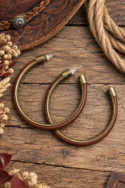 Rustic Charm Leather & Brass Hoop Earrings - NeoKira Unlimited