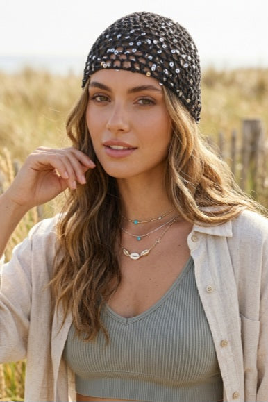 Boho Sparkle Sequin Crochet Mesh Beanie – Party Ready - NeoKira Unlimited