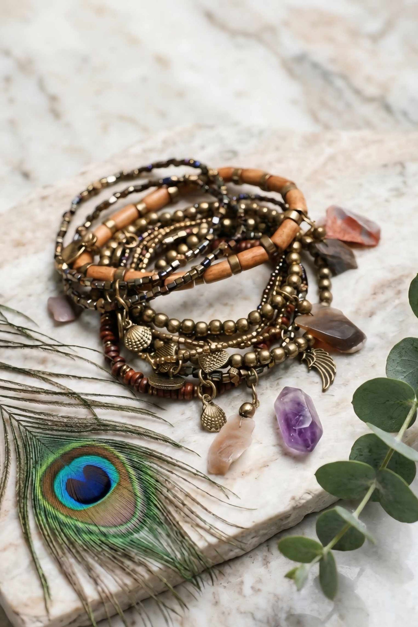 Boho Stone & Bead Stack Bracelet - NeoKira Unlimited