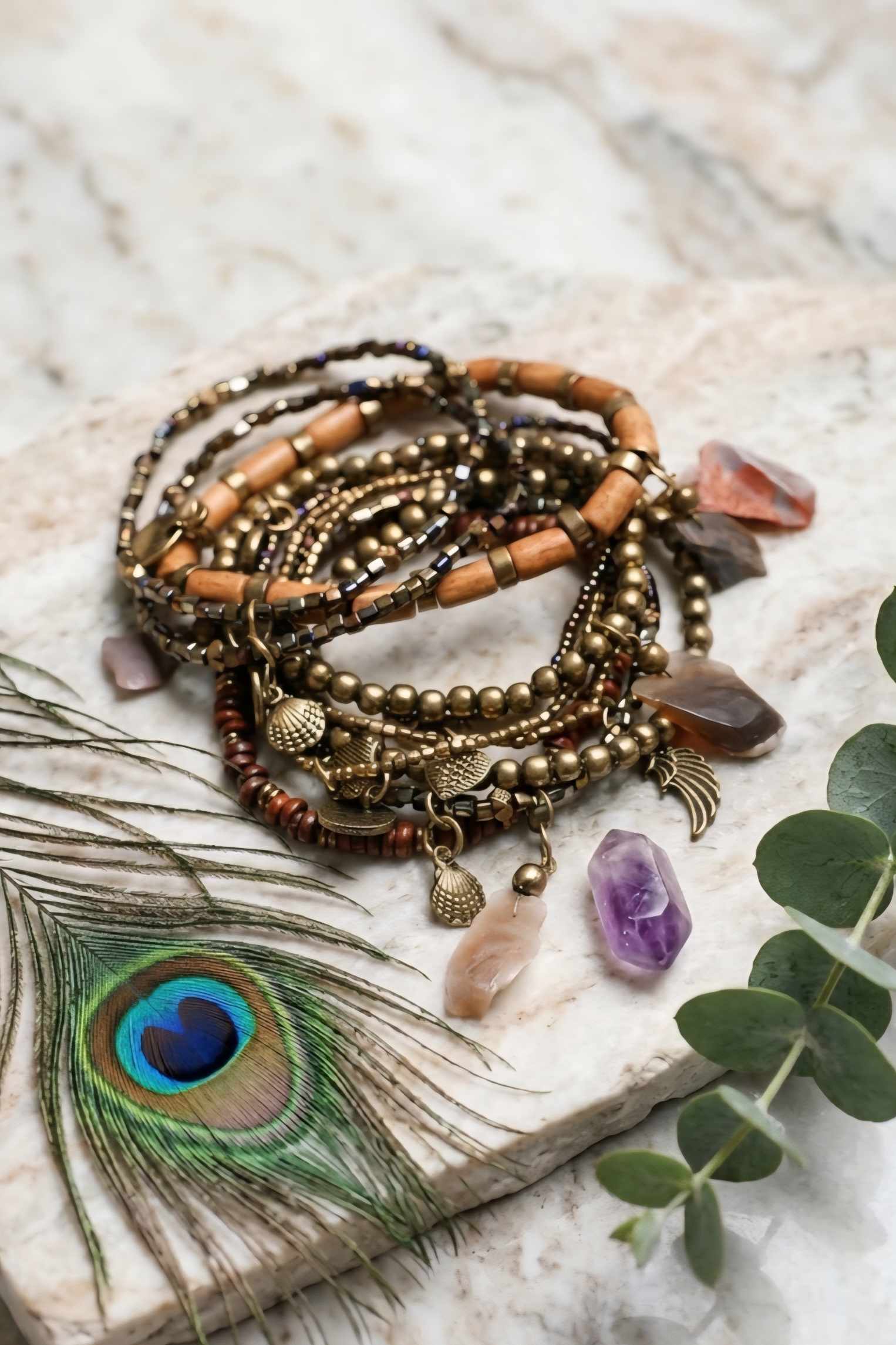 Boho Stone & Bead Stack Bracelet - NeoKira Unlimited