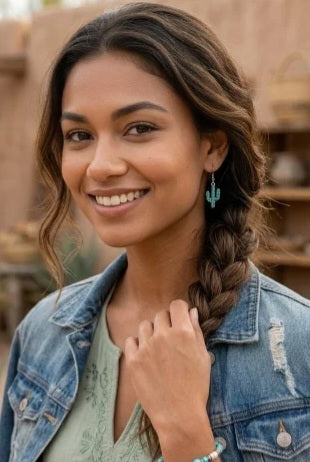 Turquoise Cactus Drop Earrings - Bohemian Desert Style - NeoKira Unlimited