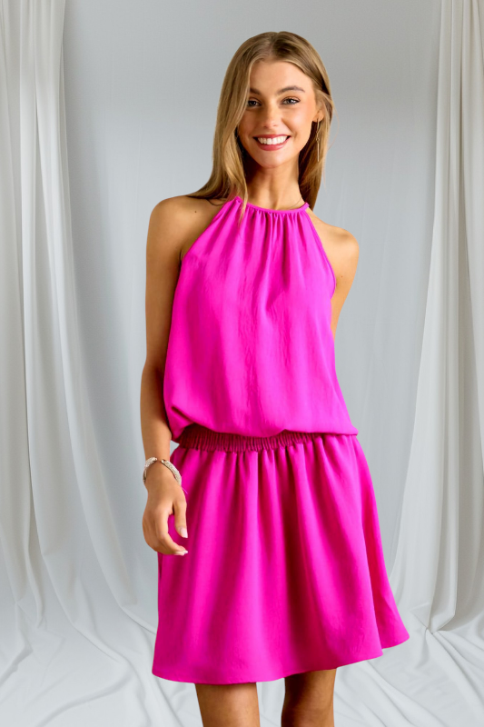 ADORA Halter Neck Smocking Waist Dress - NeoKira Unlimited