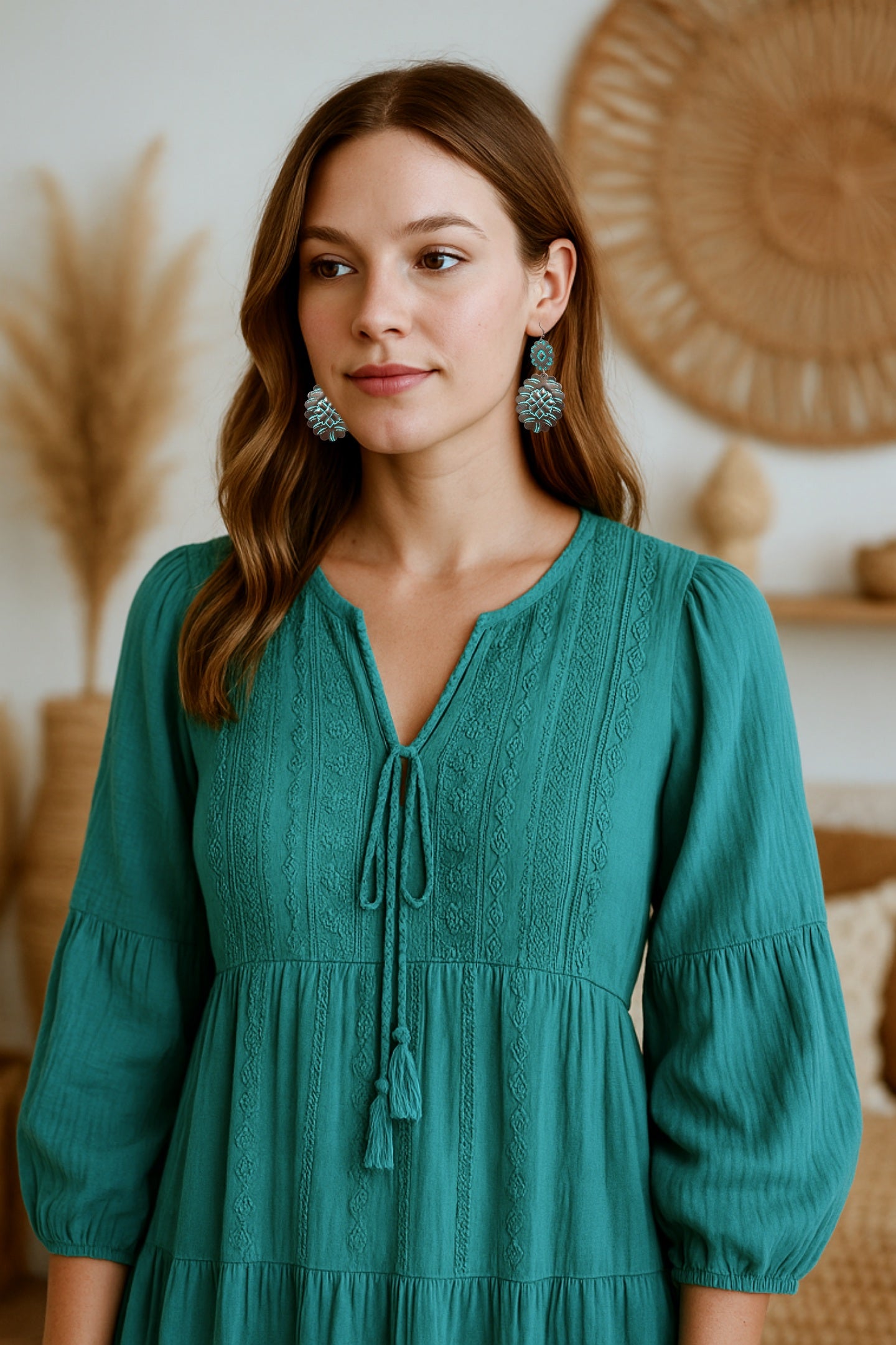 Turquoise Flower Drop Earrings - NeoKira Unlimited