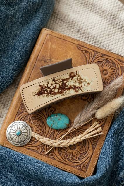 Floral Cow Motif Hair Claw Clip – Rustic Elegance - NeoKira Unlimited