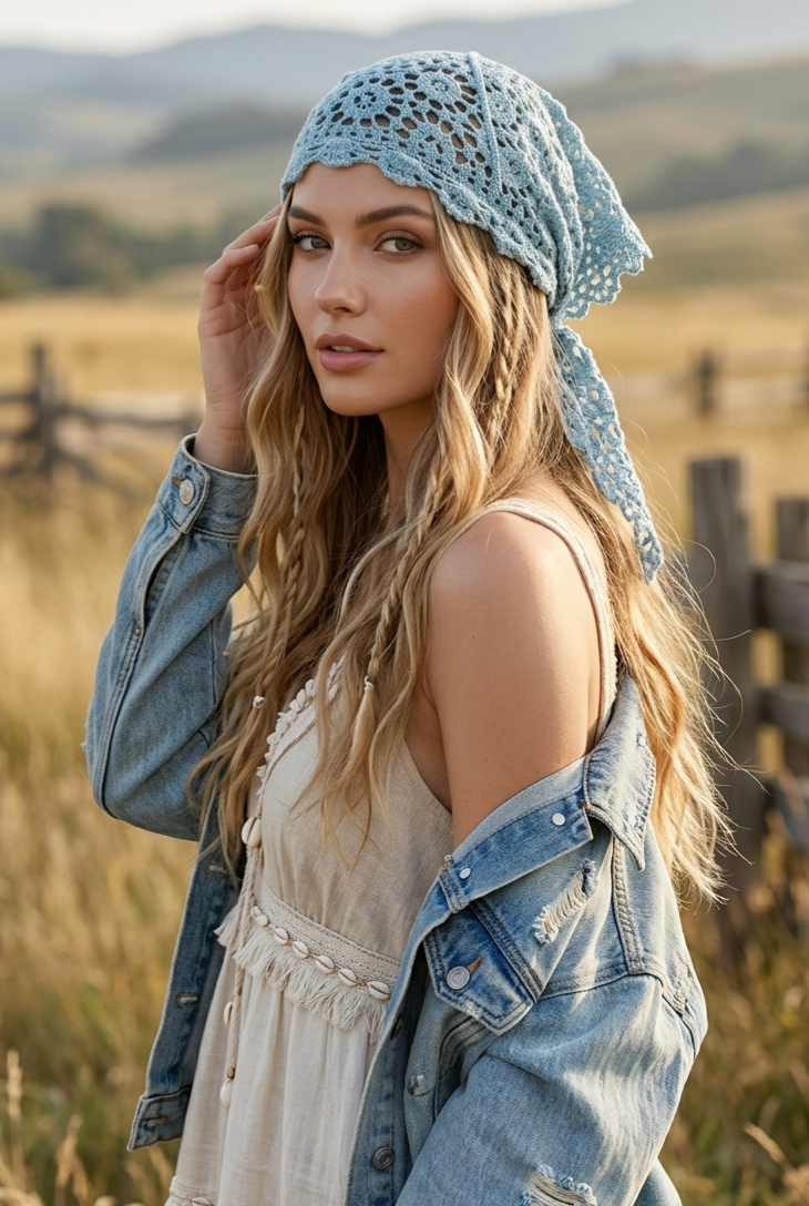 Boho Crochet Lace Head Scarf – Lightweight Floral Knit Headband - NeoKira Unlimited