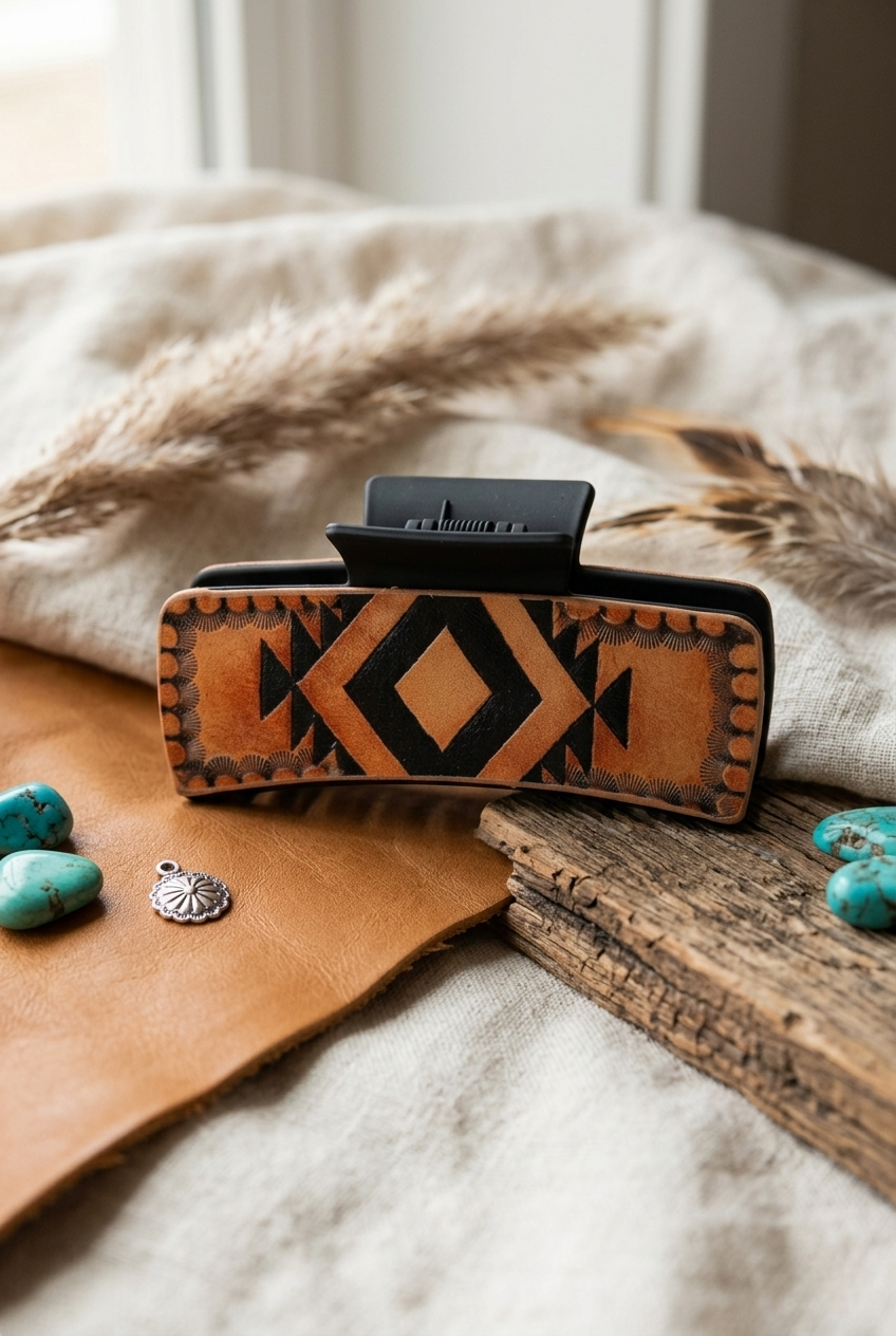 Aztec Sunset Hair Claw Clip – Bold Geometric Tribal Design - NeoKira Unlimited