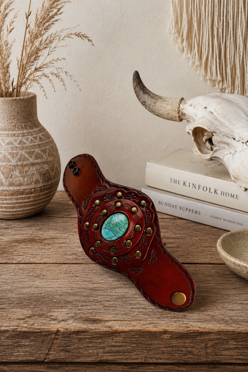 Aegean Boho Leather Cuff – Turquoise Bracelet - NeoKira Unlimited