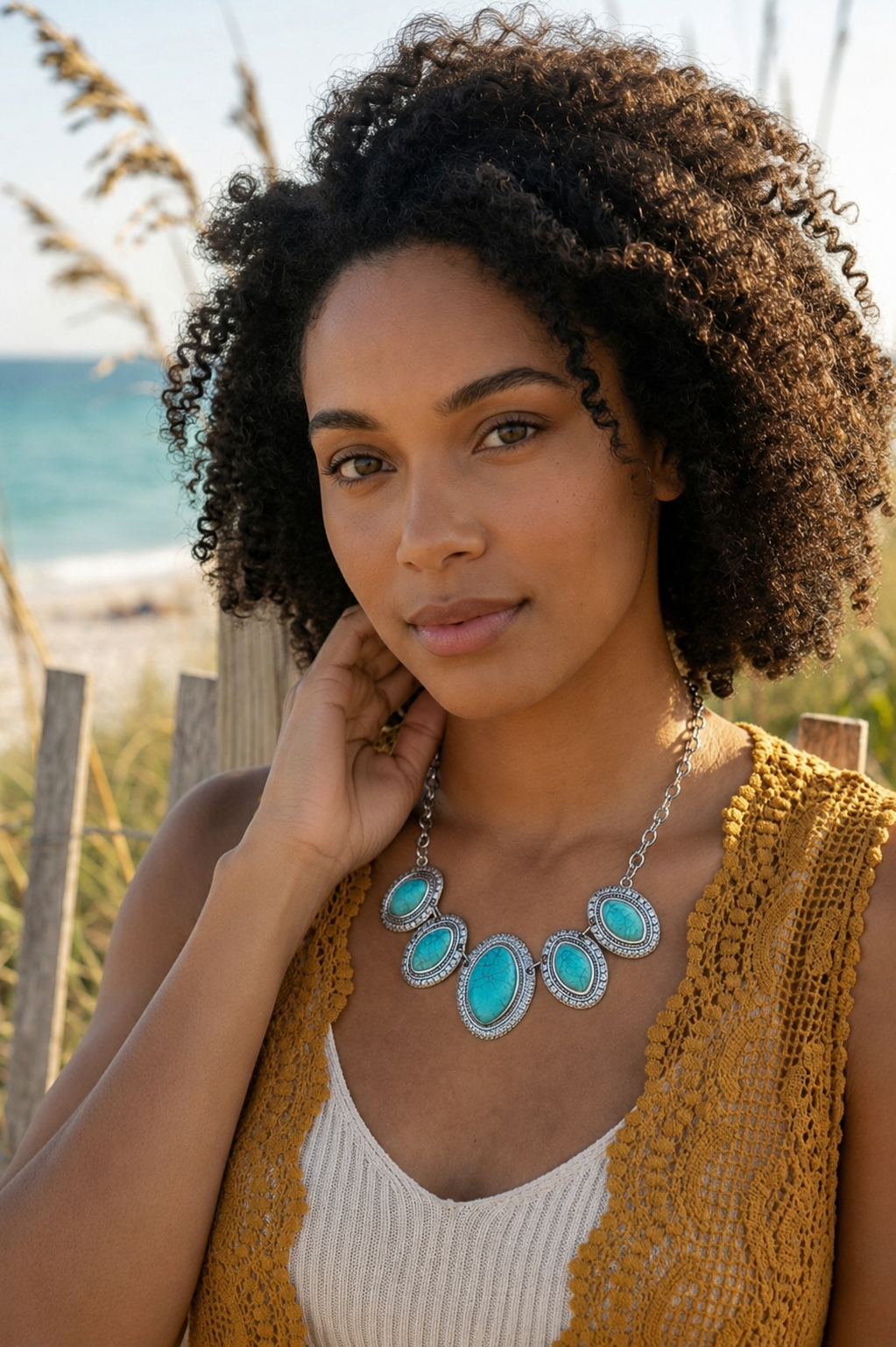Leaflet Turquoise Silver Plated Coastal Necklace - NeoKira Unlimited