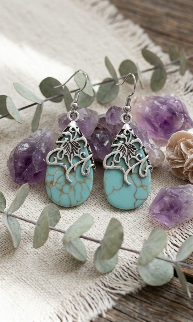 Ethnic Openwork Earrings – Carved Turquoise Inlay - NeoKira Unlimited